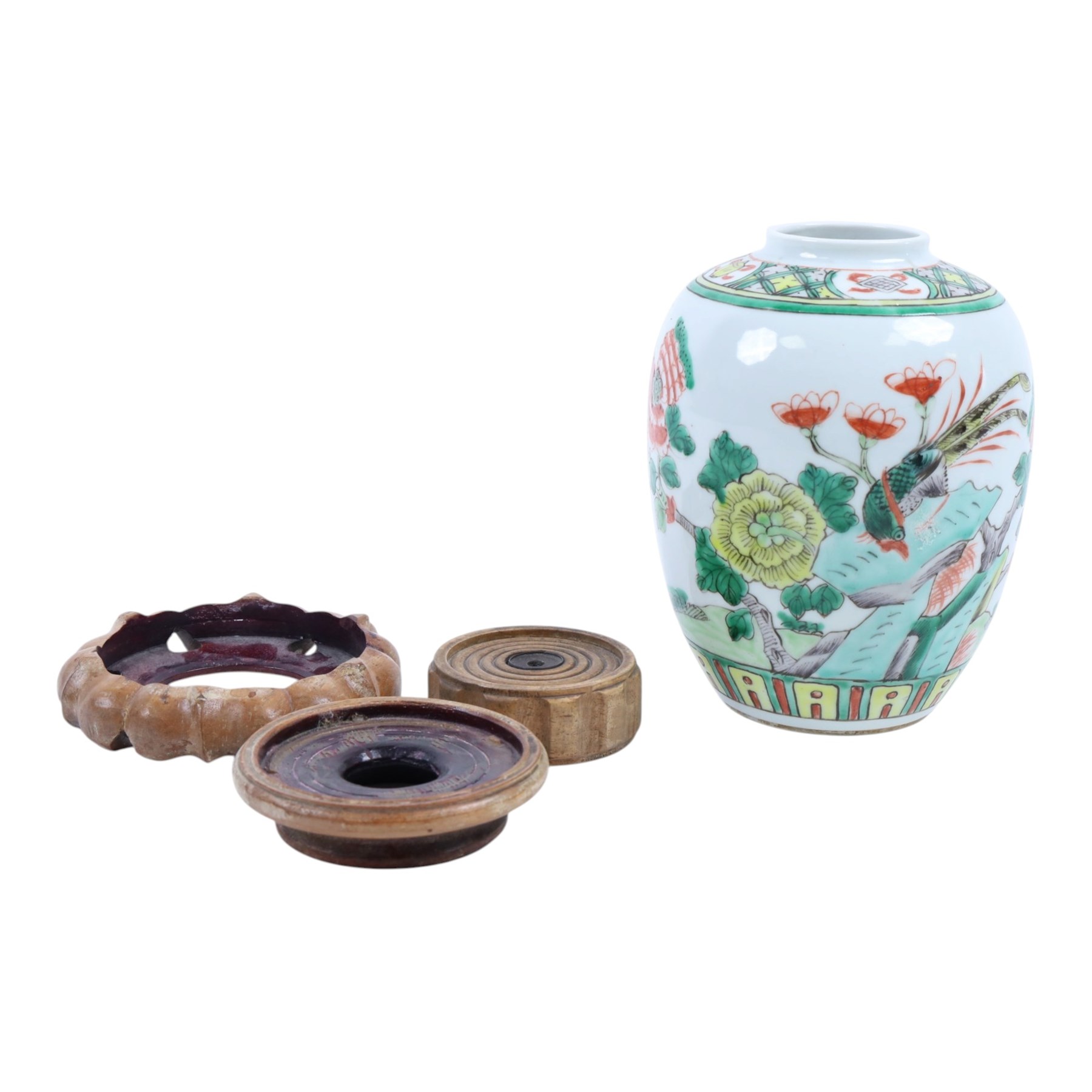 Ginger jar, decorated with birds amongst blossoming branches, H18cm