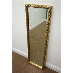  Large rectangular gilt frame bevel edge mirror (W112cm, H98cm) a narrow gilt leaf frame wall mirror (W35cm, H115cm) and rectangular mirror (3)  