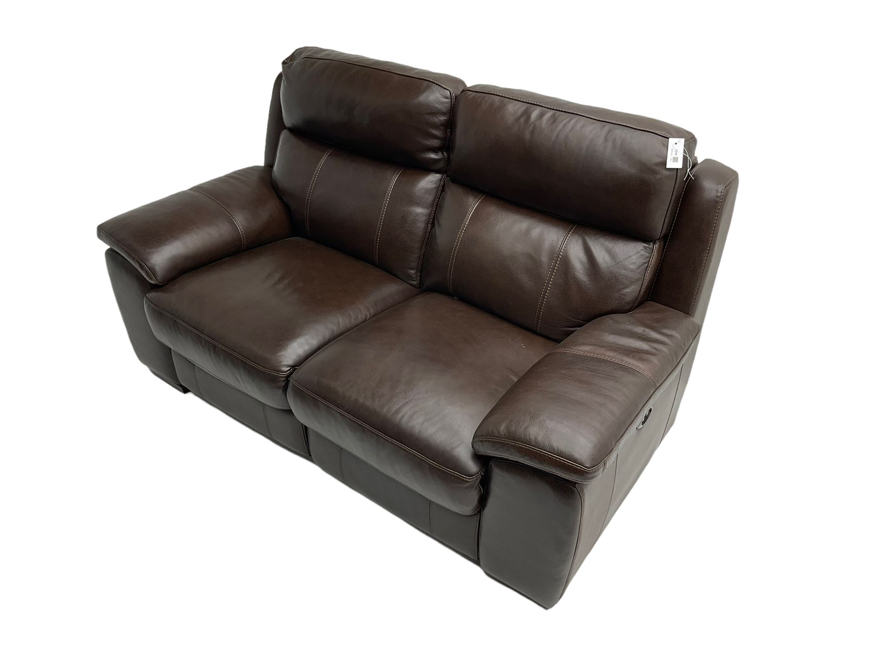 DFS - 'Cornell' two seat electric recliner sofa, upholstered in chocolate leather, button controlled with USB 