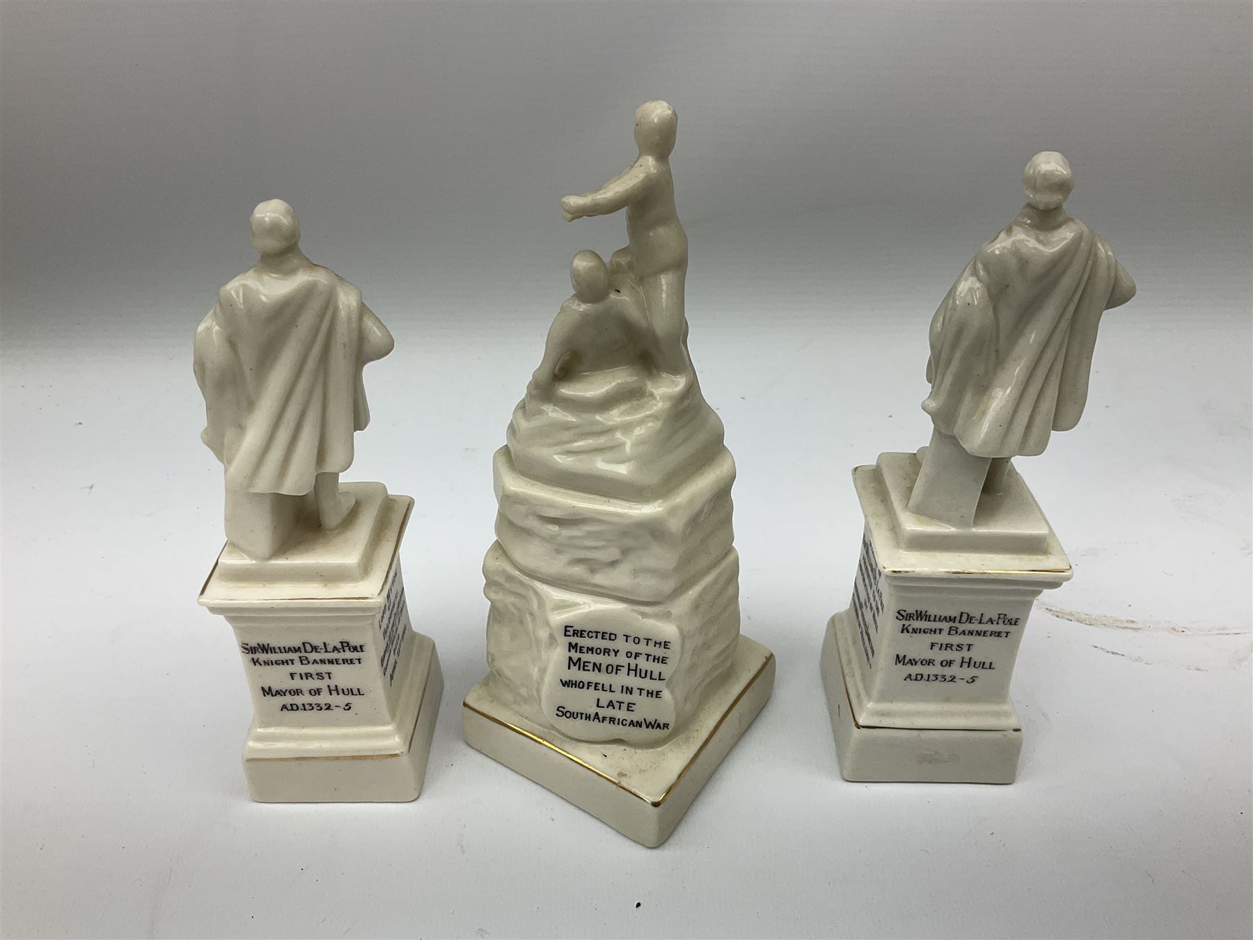 Fourteen items of Hull crested china by W.H. Goss etc including  Boer War, De La Pole and Wilberforce monuments, 3-piece cruet on trefoil stand, various vases and jugs etc  