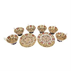 Royal Crown Derby imari patter 1128, six coffee teacups and saucer and six side plates 