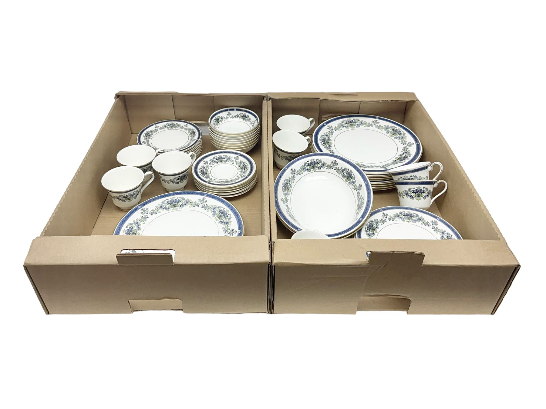 Royal Doulton Venetia patter dinner and tea wares, to include cups, saucers, dinner plates, small bowls, serving bowls, etc, in two boxes 
