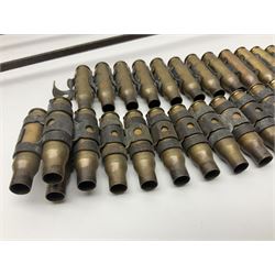 Leather covered swagger/sword stick with 40cm steel blade L62cm overall; another ash sword stick with 30cm diamond section steel blade; pair of fencing foils, the blades marked Solingen; two reproduction flintlock pistols; and 92cm inert cartridge belt (7)