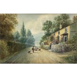 Albert Milton Drinkwater (British fl.1880-1910): Shepherd and Sheep down Country Lane, watercolour signed 29cm x 34cm
