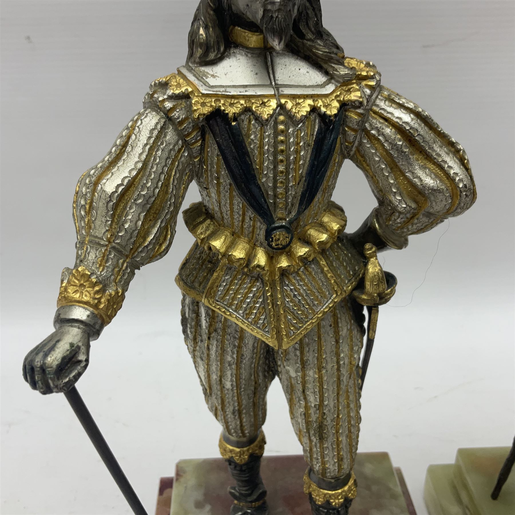 Anna Danesin for Birmingham Mint, two limited edition figures of British Monarchs: Charles I and Charles II, cold painted bronze figures, on a stepped onyx plinths, H29cm