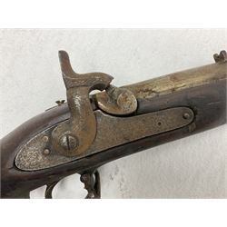 20th century Indian percussion military musket, approximately 20-bore, the 96.5cm barrel with three bands, the steel lock-plate marked 1862 Enfield, walnut full stock with brass fittings and under barrel ramrod channel L140.5cm overall