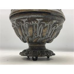 Heavy Victorian counter weight for oil lamp chandelier pulley, cast with foliate decoration, L26cm, approx 12kg