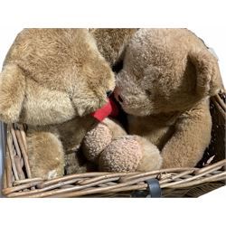 Wood folding basket with bamboo handle, leather ice skates, wicker basket, teddy bears, knife sharpener with wood handle etc 