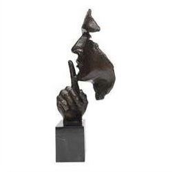 After Salvador Dali (Spanish 1904-1989): The Silence, bronze figure of face with finger raised to lips, H48cm
