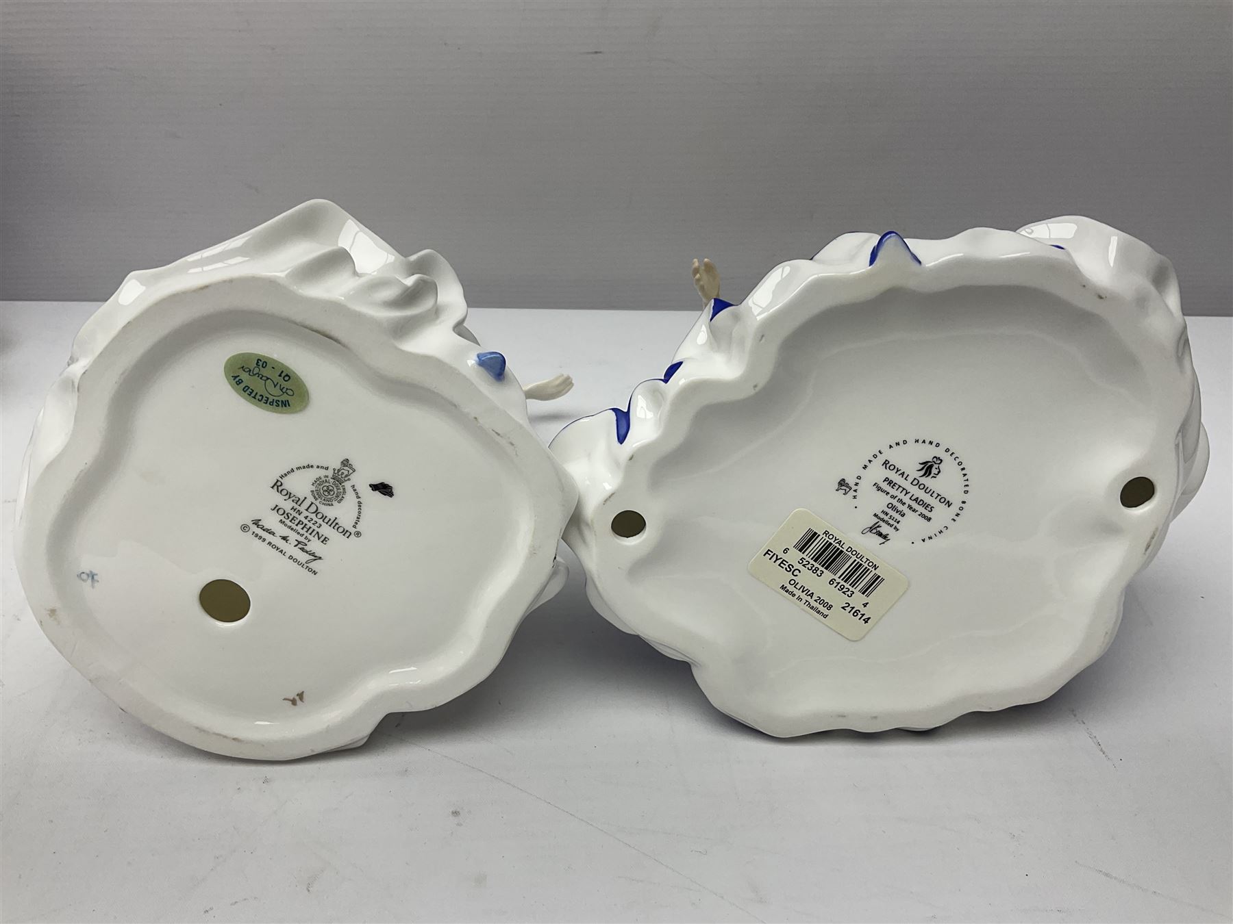 Seven Royal Doulton figures, comprising Sara HN2265, Lorraine HN4301, Mary HN3375, Olivia HN5114, Charlotte HN4092, Josephine HN4223 and Rachel HN4780, together with five smaller Royal Doulton figures (12)