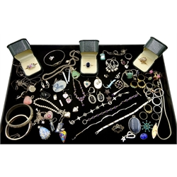 Collection of silver stone set bracelets, earrings, pendants, rings and necklaces, silver bangles and necklaces, stamped or tested and other costume jewellery