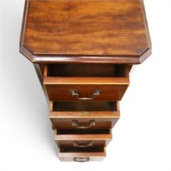 Pair of Edwardian mahogany pedestal chests, of moulded rectangular form, above four graduated drawers, brass swan neck handles, moulded plinth base