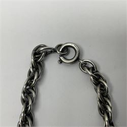 Joseff of Hollywood, circa 1950s metal and white paste necklace, with three graduated pendant drops set with white paste, to a Prince of Wales chain, signed with round script tag