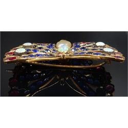  Butterfly brooch set with opal, pearl, sapphires and rubies  