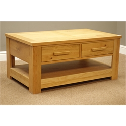  Light oak television stand with two drawers, W100cm, H45cm, D60cm  