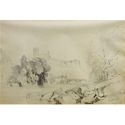 Henry Harry Lines (British 1800-1889): 'Richmond', 'Ingleton - Ingleborough', 'Aysgarth Force' and 'Hornby Lancashire', five pencil drawings, signed, titled and some dated 23cm x 33cm (5)  