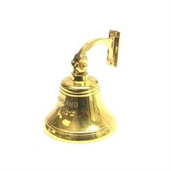 Ship's brass bell inscribed 'Norland 1974' H21cm including hanging bracket. Provenance: the Norland was a North Sea Ferries vessel sailing out of Hull and was used as a troop carrier during the Falklands War. The vendor is the widow of the Captain D.J. Walker who sailed many times on the ship with her husband. 