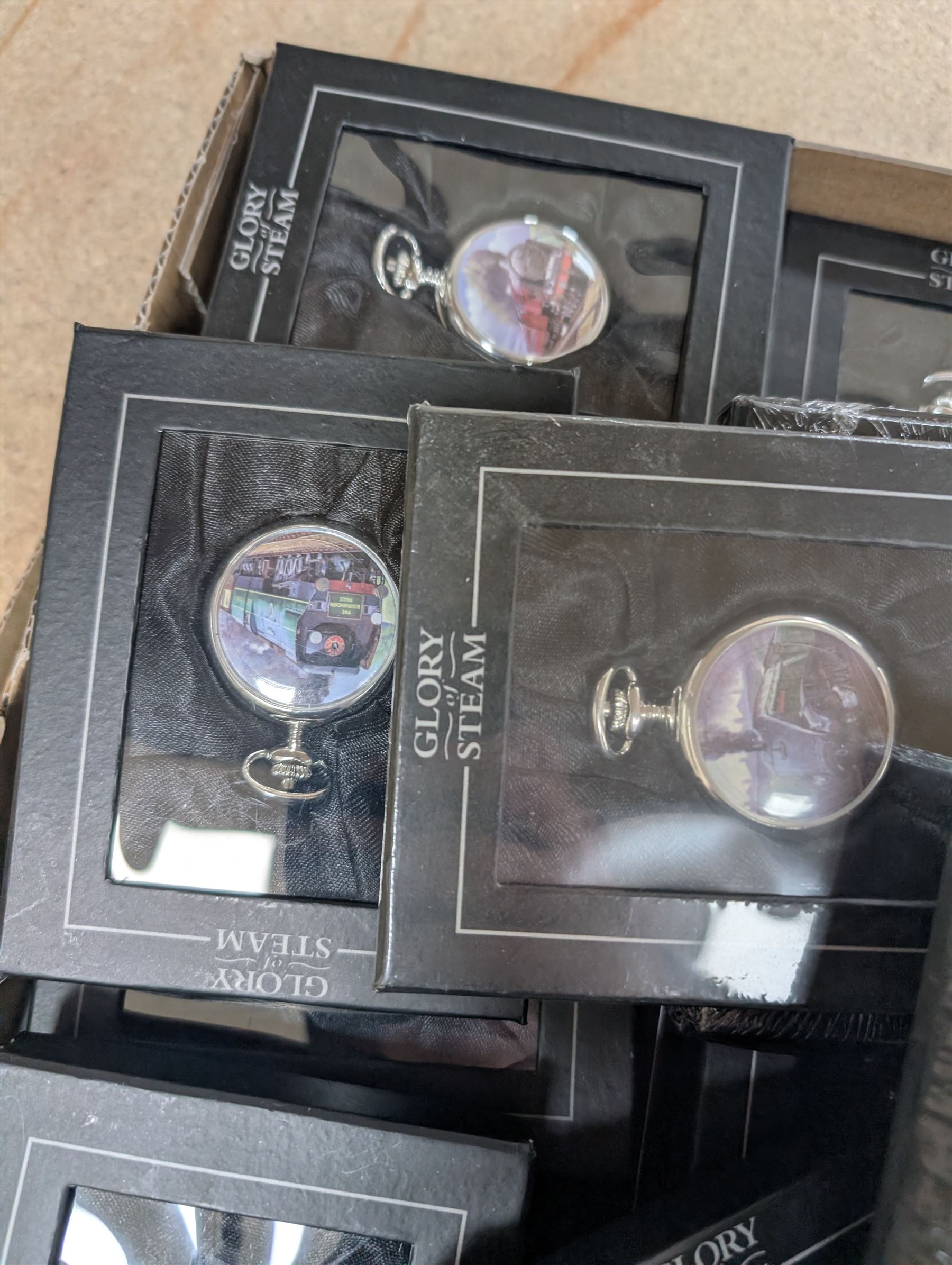 Seventeen Atlas Editions Glory of Steam pocket watches, boxed