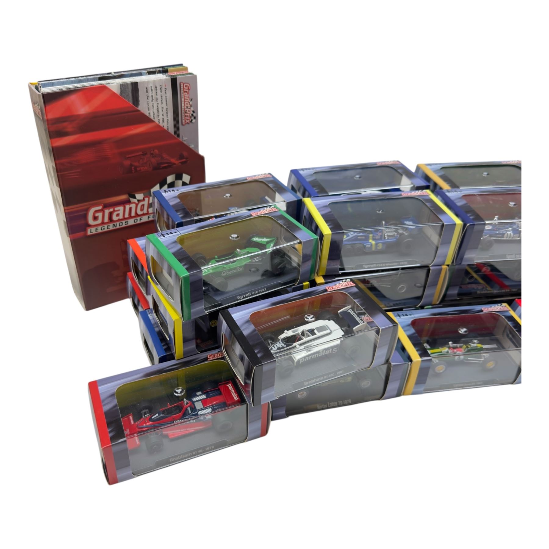 Thirty Atlas Editions Grand Prix Legends of Formula 1 diecast racing cars, all boxed, together with associated magazines 