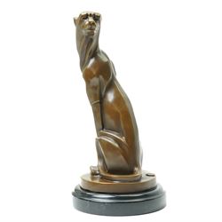 After Milo - bronze model of an art deco style seated cheetah, bearing signature and foundry mark, H32cm