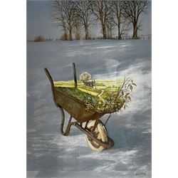 Neil Simone (British 1947-): 'Port Decanter' (with a view of Whitby Abbey), 'The House of Glass' and Wheelbarrow, set three limited edition colour prints signed in pencil 30cm x 25cm (3)