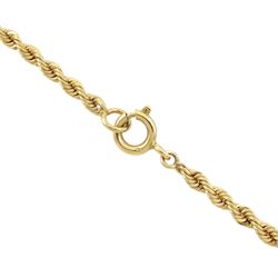 Gold swivel comedy tragedy mask pendant, stamped 14K, with rope twist border, on gold rope twist chain necklace