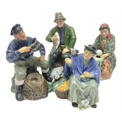 Four Royal Doulton figures, comprising Fortune Teller HN2159, Tuppence a Bag HN2320, A Good Catch HN2258 and The Lobster Man HN2317