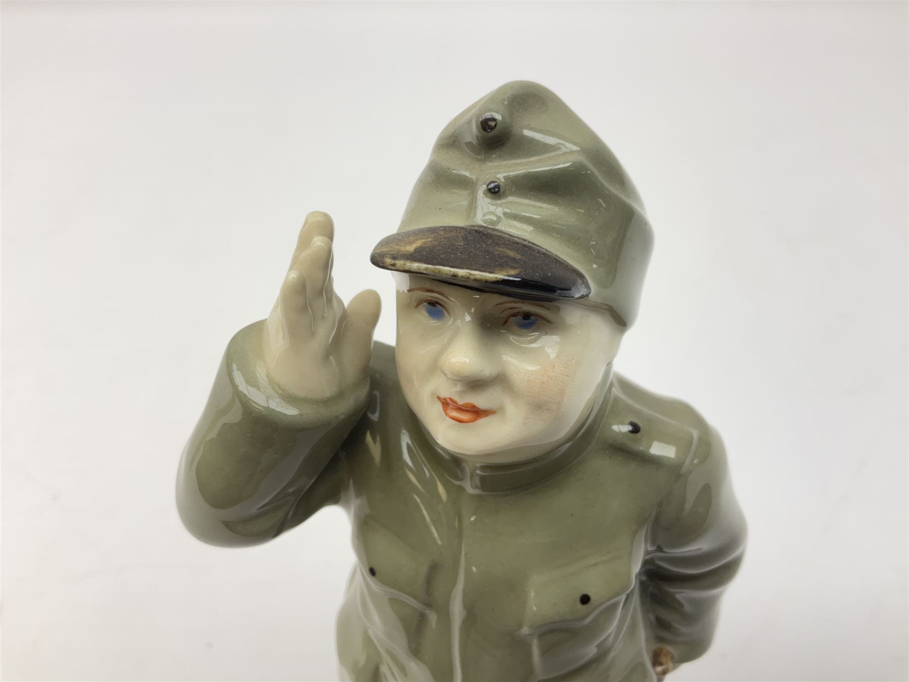 Royal Dux figure of a saluting soldier and Willow Art Crested ware Hull soldiers war memorial c1903 late South African war, tallest H19cm