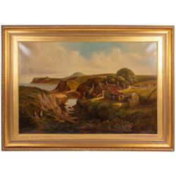 English School (19th Century): Scalby Mills and Monkey Island looking to Scarborough North Bay, oil on canvas indistinctly signed 60cm x 90cm 