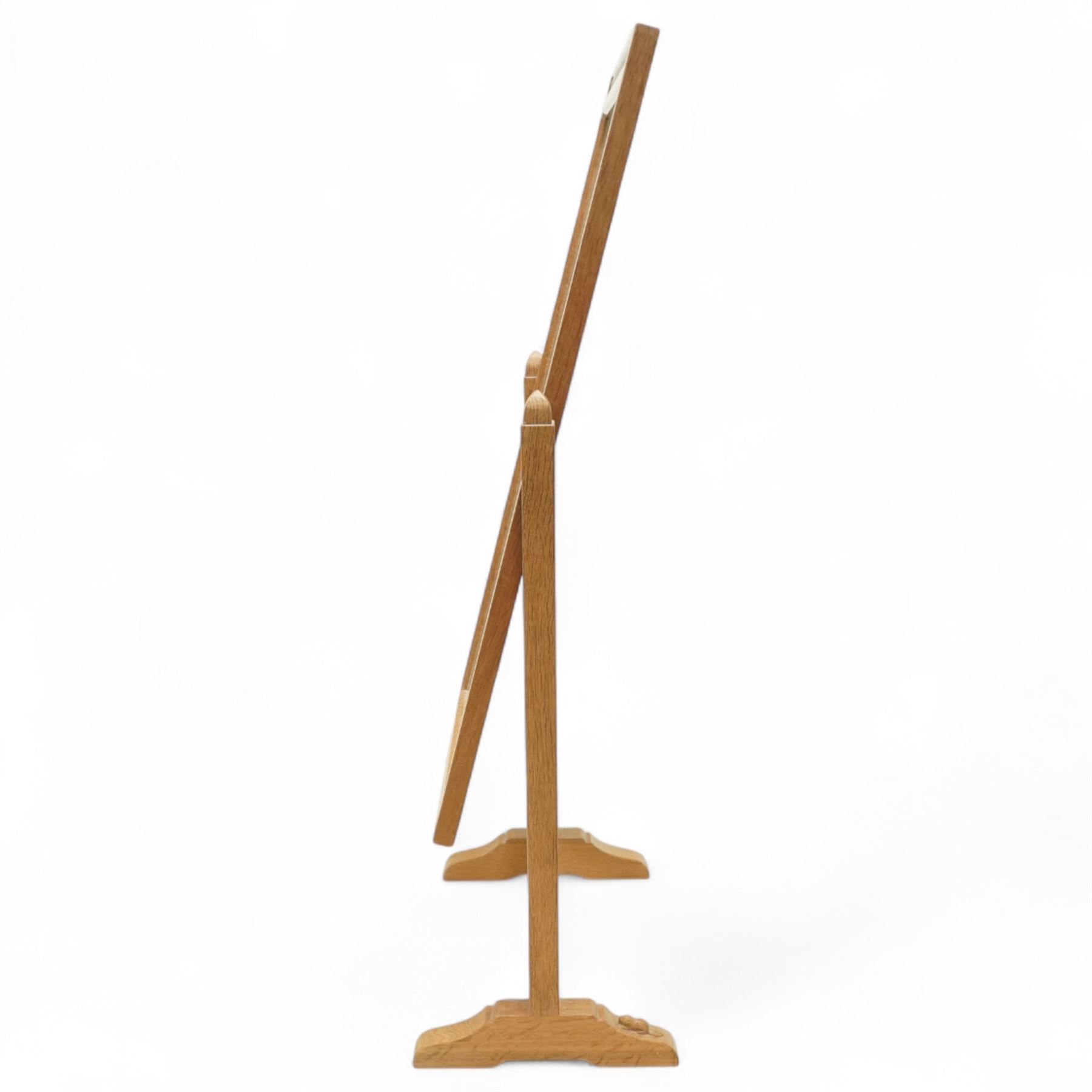 Beaverman - Yorkshire oak cheval dressing mirror, rectangular frame on shaped uprights with sleigh supports, carved with signature beaver to foot, by the workshop of Colin Almack, of Sutton near Thirsk