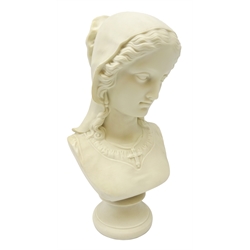  Copeland Crystal Palace Art Union Parian bust of Evangeline after sculptor Felix M Miller, impressed verso and dated 1861 on socle plinth, H31cm   