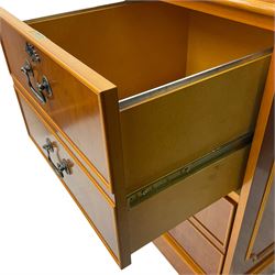 Georgian design yew wood filing cabinet, moulded rectangular top with inset leather, fitted with four cock-beaded filing drawers, on skirted base