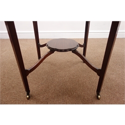  Edwardian inlaid mahogany occasional table, square tapering supports, connected by an under tier, D68cm, H72cm  