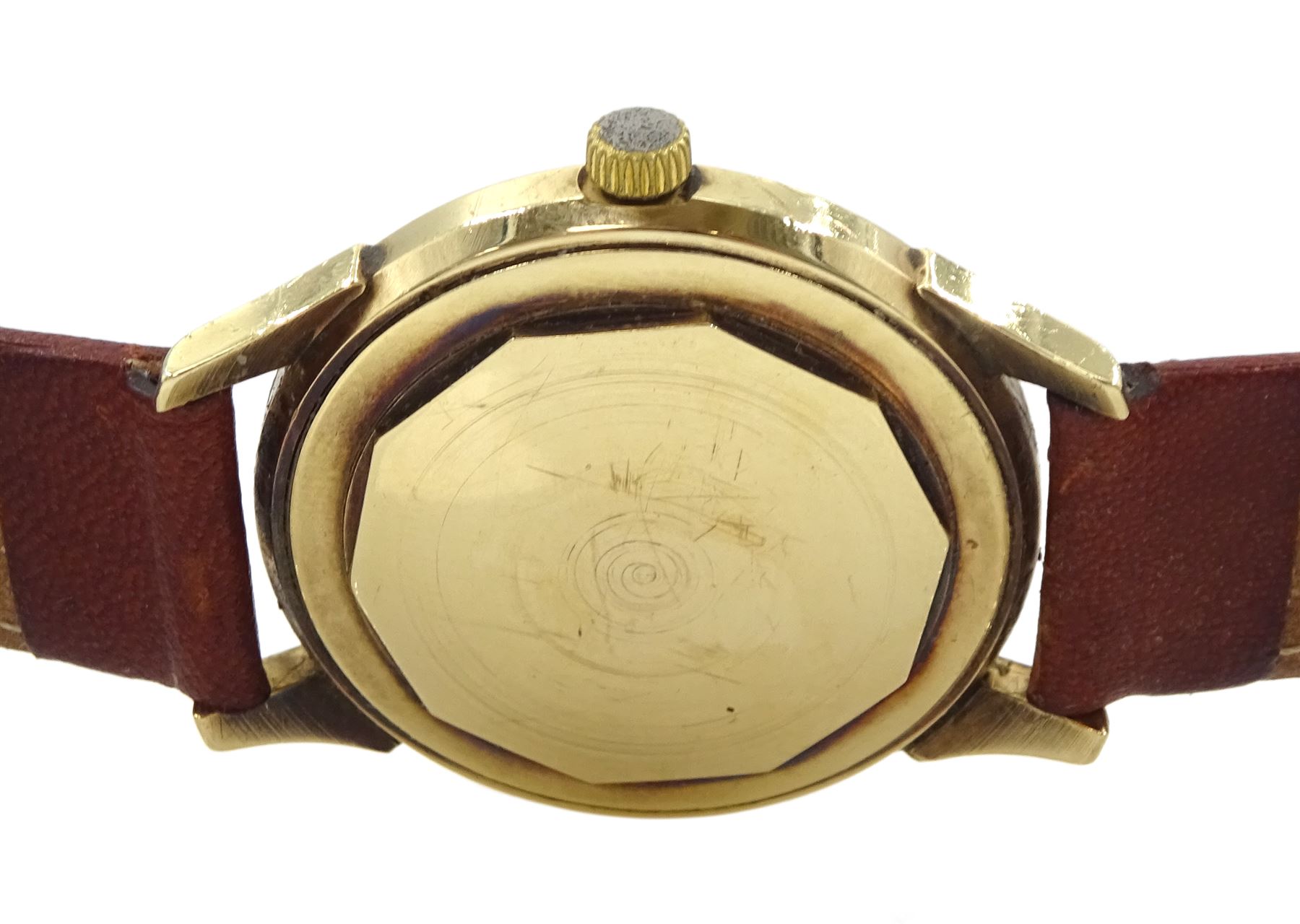 Garrard gentleman's 9ct gold automatic wristwatch, London 1971, on tan leather strap