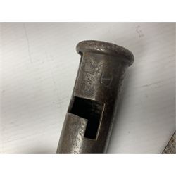Early 19th century British Brown Bess musket rifle socket bayonet with zigzag fitting stamped D71 and triangular blade stamped 270 L55cm overall; and two other 19th century socket bayonets; no scabbards (3)