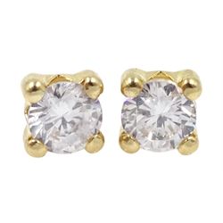 Pair of 9ct gold single stone cubic zirconia stud earrings, stamped 375
