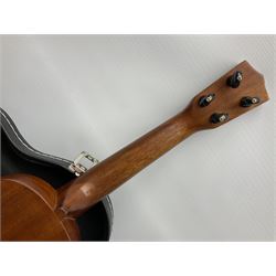 Mahalo mahogany cased guitar shaped ukulele, serial no.U320C L58cm; and  four-string banjolele possibly a Dulcetta by Barnett Samuel & Sons L57cm; both cased (2)
