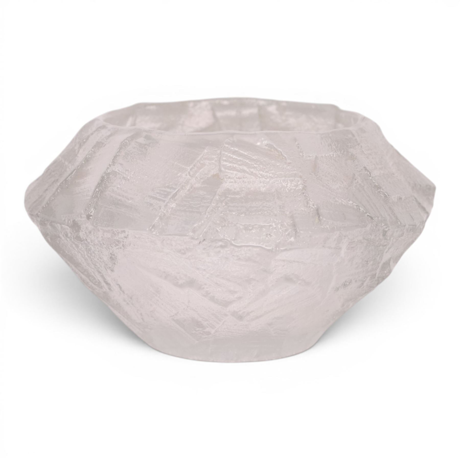 Glasbruk bowl by Gote Augustsen for Ruda, of textured dimond form, H12cm