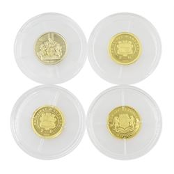 Four gold 'World's Smallest Coins', including three 24ct gold coins and one 14ct gold coin, all with certificates