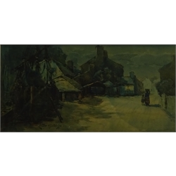  Lester Sutcliffe (British 1848-1933): The Boatyard by Moonlight, watercolour signed 22cm x 44cm  