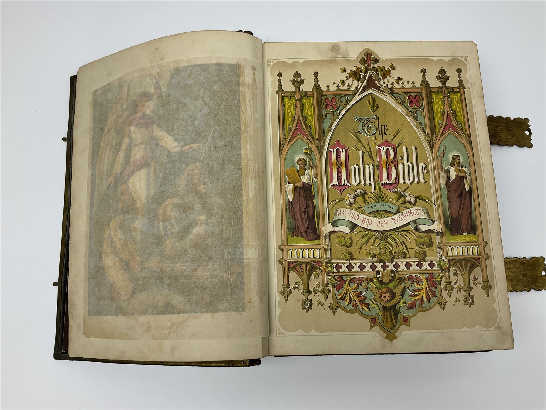 Large leather bound illustrated Holy Bible 'Brown's Self-Interpreting Family Bible, containing the old & new testaments' by the late Rev. John Brown