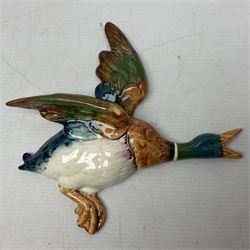 Set of five Beswick graduated wall mounting figures of flying ducks, models from 596/0 to 596/4, largest L29cm