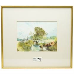 Attrib. William James Boddy (British 1831-1911): St Mary's Abbey - York, watercolour unsigned 29cm x 22cm; Circle of Myles Birkett Foster RWS (British 1825-1899): Cattle Watering at River, watercolour signed with monogram 22cm x 29cm(2)