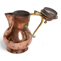 Birmingham Guild of Handicrafts - Arts and Crafts copper jug, with brass handle and finial, stamped to the base BGH, H22cm