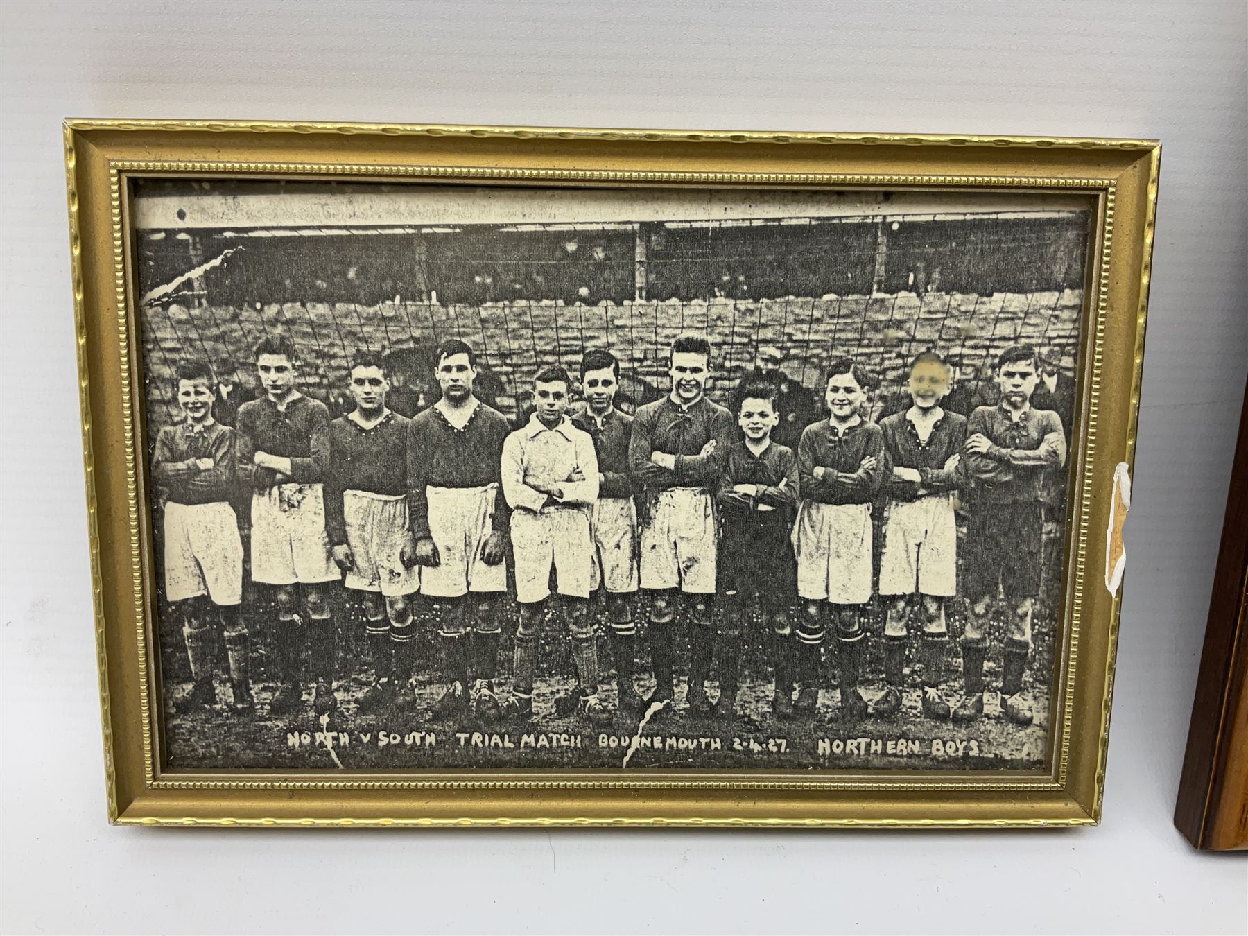 Limited edition First Day Cover 1987 for Sunderland's 50th Anniversary of Winning the F.A. Cup; signed by Raich Carter and Bobby Gurney No.1sp/500; limited edition First Day Cover 1993 to celebrate Raich Carter's 80th Birthday No.1aSp/100; photograph of the RAF XI v Scotland team including Carter and Stanley Matthews; photograph of Carter scoring against Preston N.E. in 1937; photograph of the Hull City squad on tour to Tel Aviv 1949; and photographic print entitled 'North v South Trial Match Bournemouth 2-4-27 Northern Boys' with manuscript note verso by Carter identifying which is him; all framed; Provenance: By direct descent from the family of Raich Carter having been consigned by his daughter Jane Carter (6)