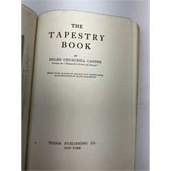 Collection  of 'the Flowers of Sheakspeare' bound in a book, approximately twenty nine studies in watercolour, each work detailing the act the flower is mentioned, together with the tapestry book by Candee. 