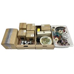 Quantity of boxed Saving the Gorillas in the Mist figures, boxed Royal Doulton glasses, art glass, ceramics etc in four boxes