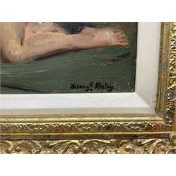 Henry James Haley (British 1874-1964): Reclining Nude, oil on panel signed 20cm x 25cm