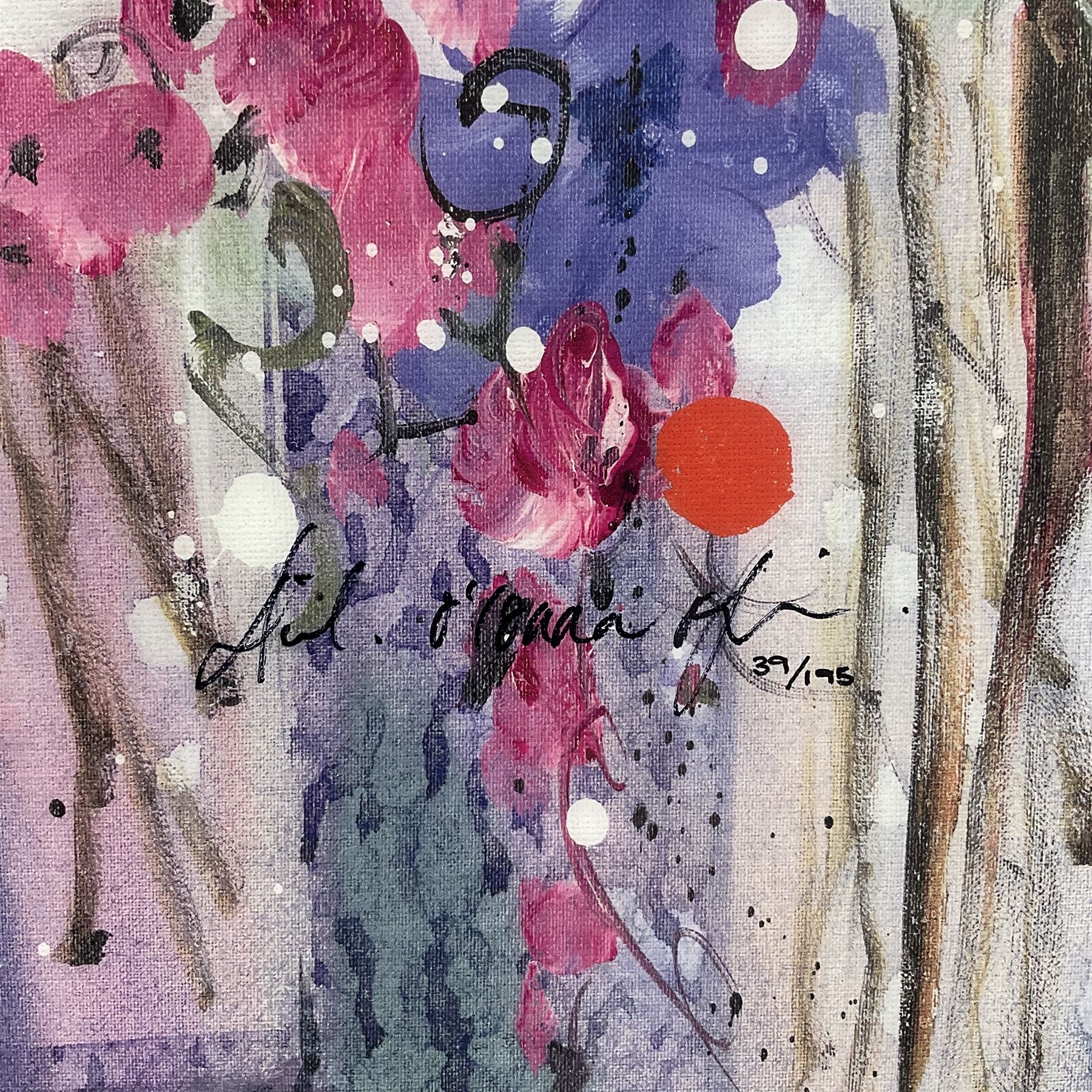 Danielle O'Connor Akiyama (Canadian 1957-): 'Voyage of Serenity I', limited edition glazed embellished print on canvas signed and numbered 19/195, 51cm x 51cm