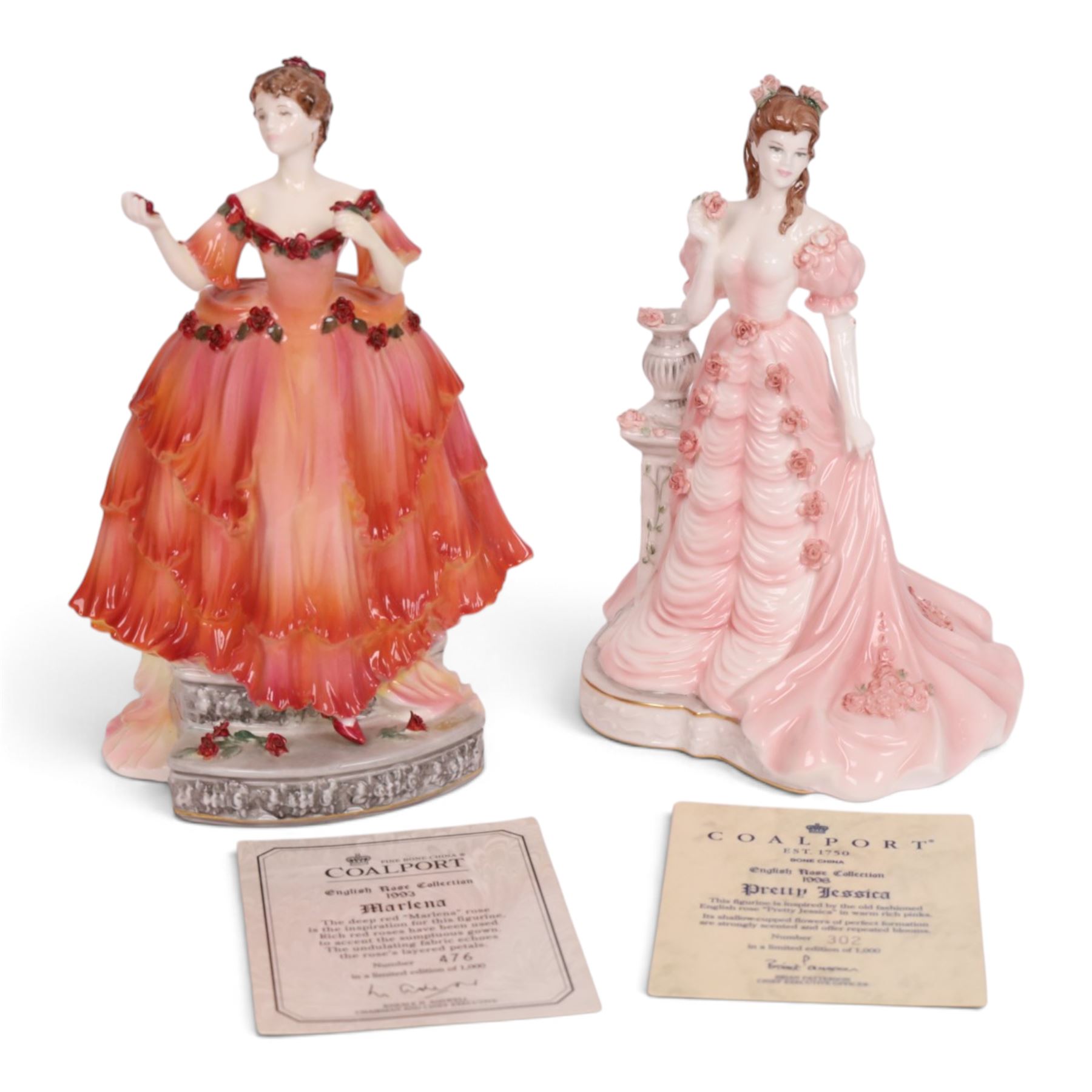 Two Coalport figures from the English Rose Collection, 1993 Marlena 476/1000 and Pretty Jessica 302/1000, both with certificate 